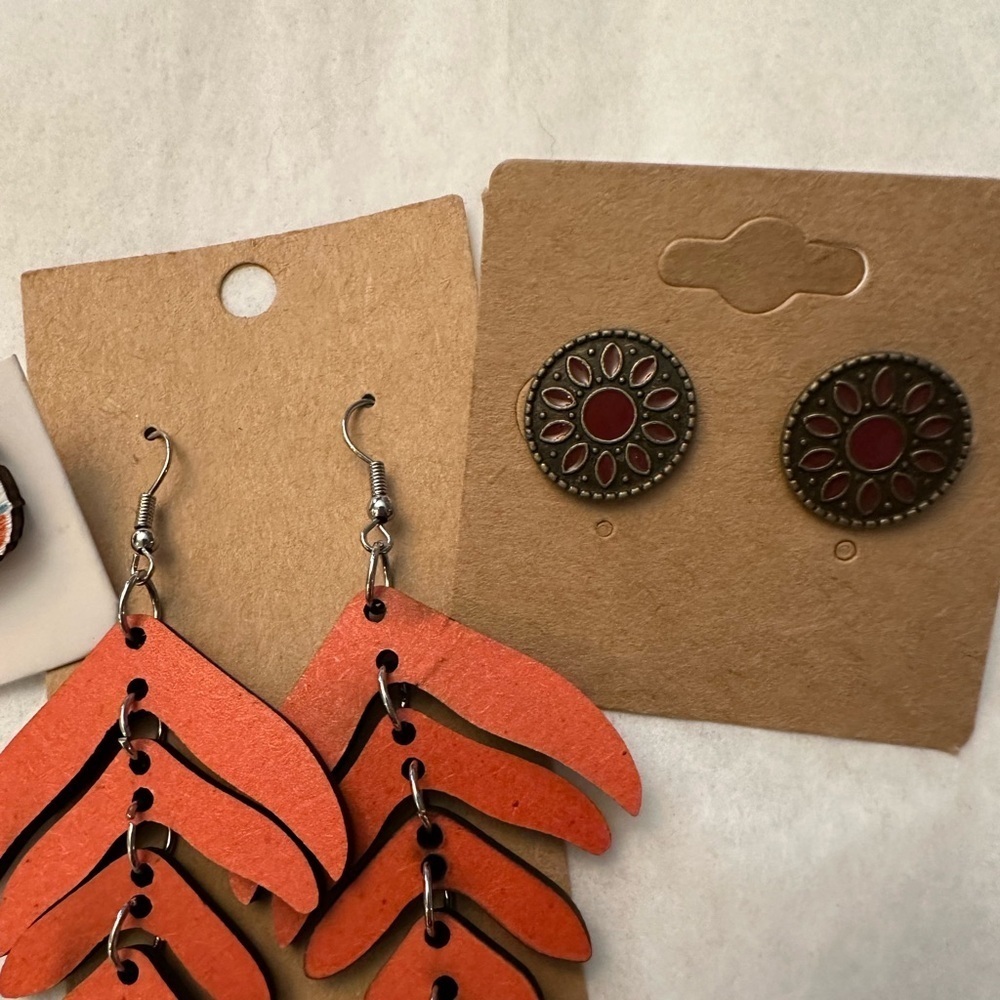 fall earring mix 3 pairš pumpkin, gobble, wooden, red artisan - Picture 2 of 4